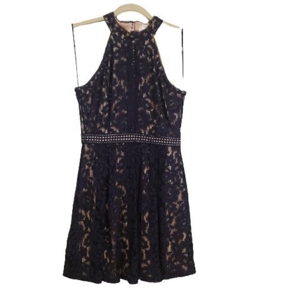 Blu Pepper FIt & Flare Navy Blue Lace mini dress size M NWT